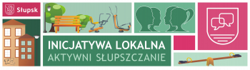 Baner Inicjatyw Lokalnych podzielony na 8 prostokątów w kolorach zielonym i różowym, grafika prezentująca dom, siłownię zewnętrzną oraz obrysy głów.